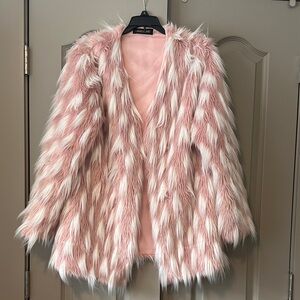 Elegant Faux Fur Teddy Jacket in Pink and White